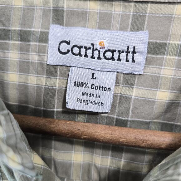 Carhartt Shirt Mens Large Short Sleeve Button Up Plaid Green Collared - Picture 3 of 13